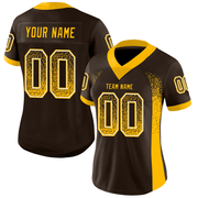 Custom Brown Gold-White Mesh Drift Fashion Football Jersey