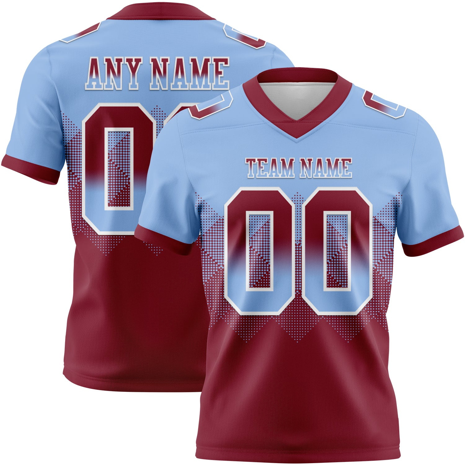 Custom Light Blue Crimson-White Mesh Authentic Gradient Square Shape Flag Football Jersey