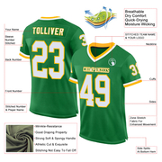 Custom Grass Green White-Gold Mesh Authentic Throwback Football Jersey