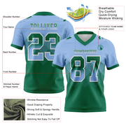 Custom Light Blue Kelly Green-White Mesh Authentic Gradient Square Shape Flag Football Jersey
