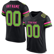 Custom Black Neon Green-Pink Mesh Authentic Football Jersey