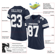 Custom Navy White-Gray Mesh Authentic Football Jersey