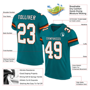 Custom Teal White-Orange Mesh Authentic Football Jersey