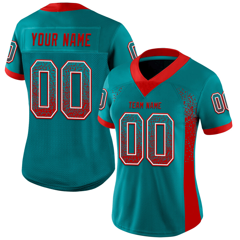 Custom Teal Red-White Mesh Drift Fashion Football Jersey