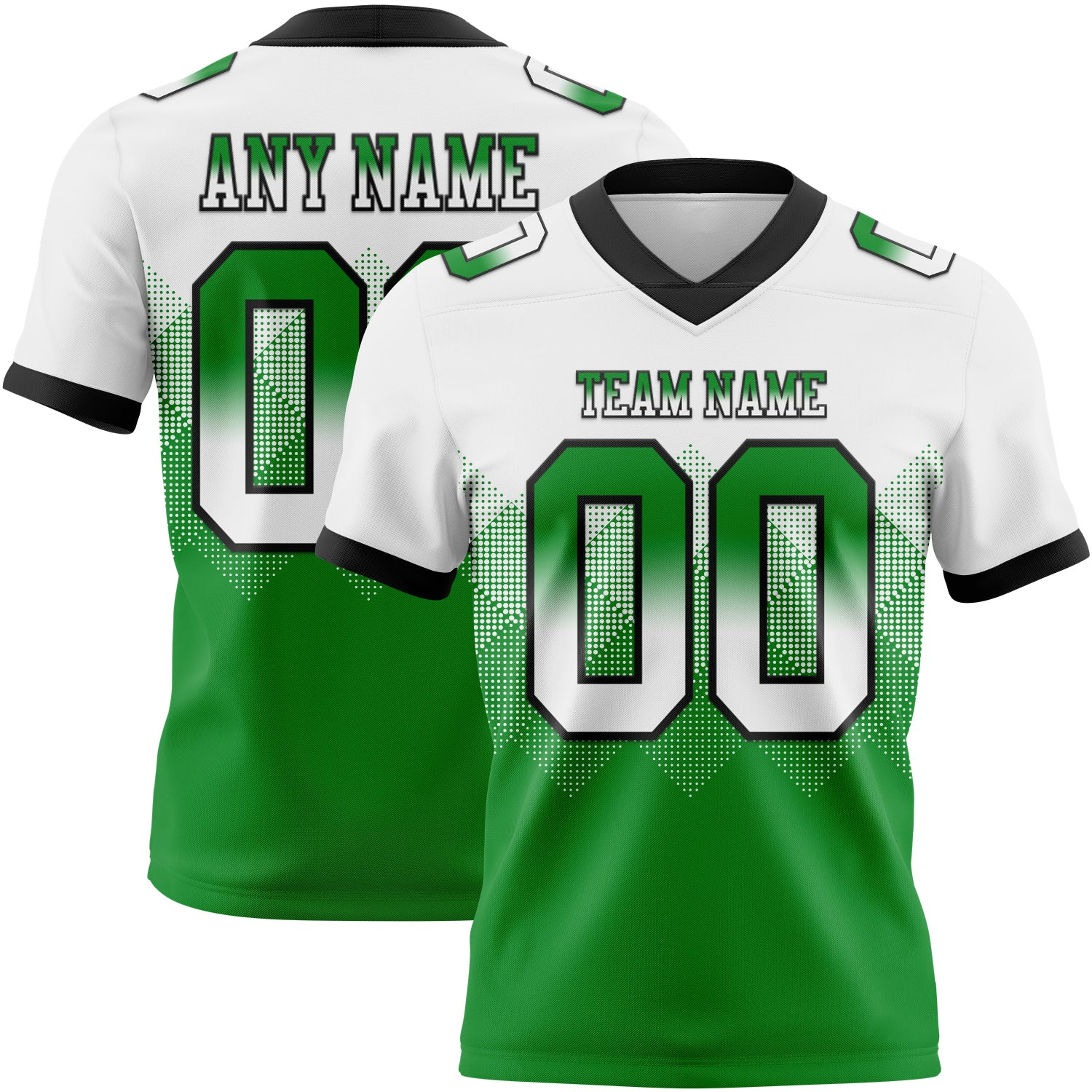 Custom White Grass Green-Black Mesh Authentic Gradient Square Shape Flag Football Jersey