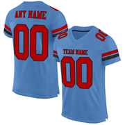 Custom Light Blue Red-Black Mesh Authentic Football Jersey