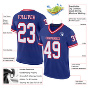Custom Royal White-Red Mesh Authentic Throwback Football Jersey
