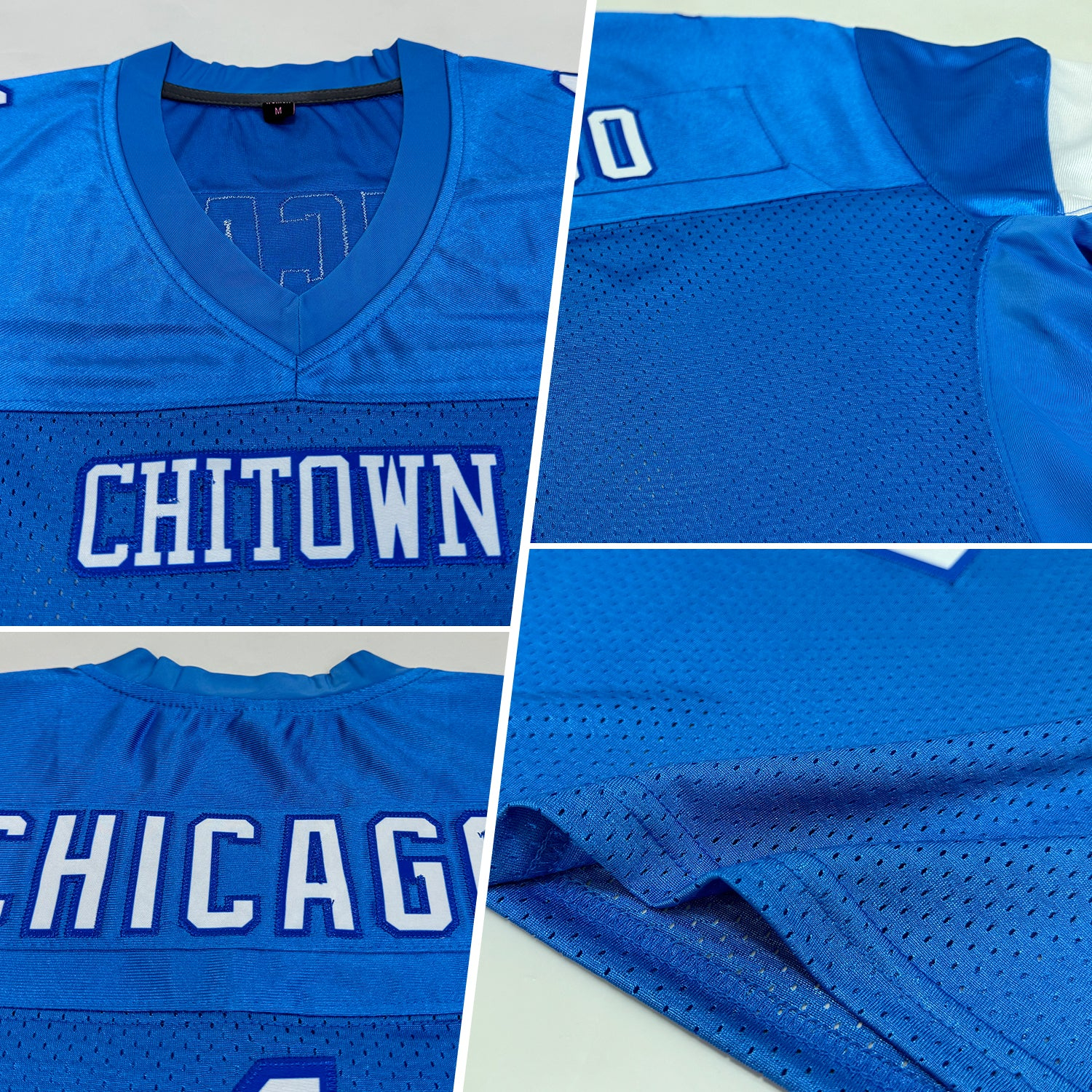 Custom Light Blue White-Royal Mesh Authentic Football Jersey