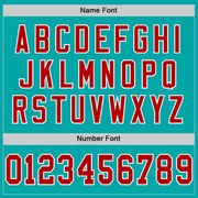 Custom Aqua Red-White Mesh Authentic Throwback Football Jersey