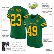 Custom Kelly Green Gold-Black Mesh Authentic Football Jersey