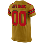Custom Old Gold Red-Black Mesh Authentic Football Jersey