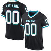 Custom Black White-Teal Mesh Authentic Throwback Football Jersey