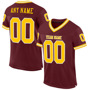 Custom Burgundy Gold-White Mesh Authentic Throwback Football Jersey