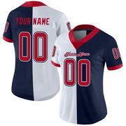 Custom Navy Red-White Mesh Split Fashion Football Jersey