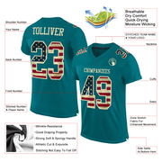 Custom Teal Vintage USA Flag-City Cream Mesh Authentic Football Jersey