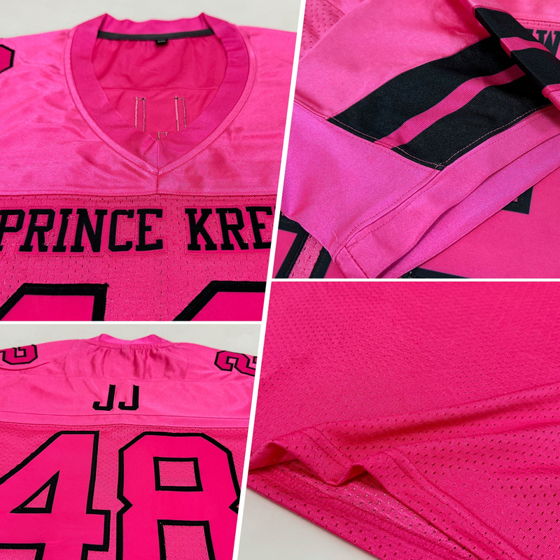 Custom Pink Pink-Black Mesh Authentic Football Jersey