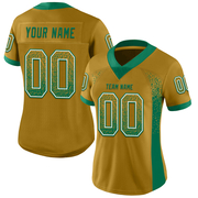 Custom Old Gold Kelly Green-White Mesh Drift Fashion Football Jersey
