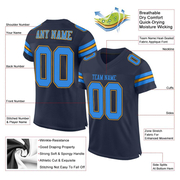 Custom Navy Powder Blue-Gold Mesh Authentic Football Jersey
