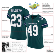 Custom Midnight Green White-Navy Mesh Authentic Football Jersey