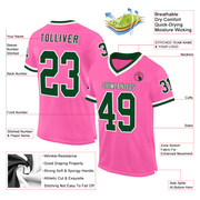 Custom Pink Green-White Mesh Authentic Throwback Football Jersey