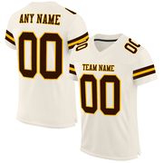 Custom Cream Brown-Gold Mesh Authentic Football Jersey