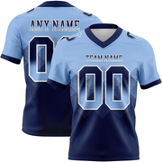 Custom Light Blue Navy-White Mesh Authentic Gradient Square Shape Flag Football Jersey