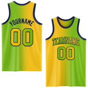 Custom Neon Green Yellow-Navy Authentic Gradient Fashion Basketball Jersey