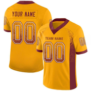 Custom Gold Burgundy-White Mesh Drift Fashion Football Jersey