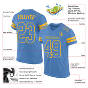 Custom Light Blue Gold Mesh Authentic Football Jersey