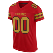 Custom Red Old Gold-Black Mesh Authentic Football Jersey