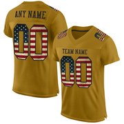 Custom Old Gold Vintage USA Flag-Black Mesh Authentic Football Jersey