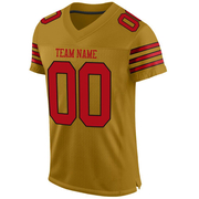 Custom Old Gold Red-Black Mesh Authentic Football Jersey