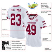 Custom White Maroon Mesh Authentic Throwback Football Jersey