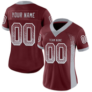 Custom Burgundy Gray-White Mesh Drift Fashion Football Jersey