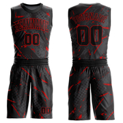 Custom Black Red Bright Lines Round Neck Sublimation Basketball Suit Jersey