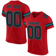 Custom Red Black-Teal Mesh Authentic Football Jersey