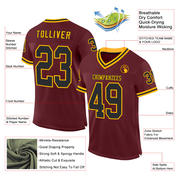 Custom Burgundy Black-Gold Mesh Authentic Throwback Football Jersey