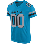 Custom Panther Blue Light Gray-Black Mesh Authentic Football Jersey