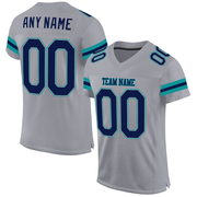 Custom Light Gray Navy-Aqua Mesh Authentic Football Jersey