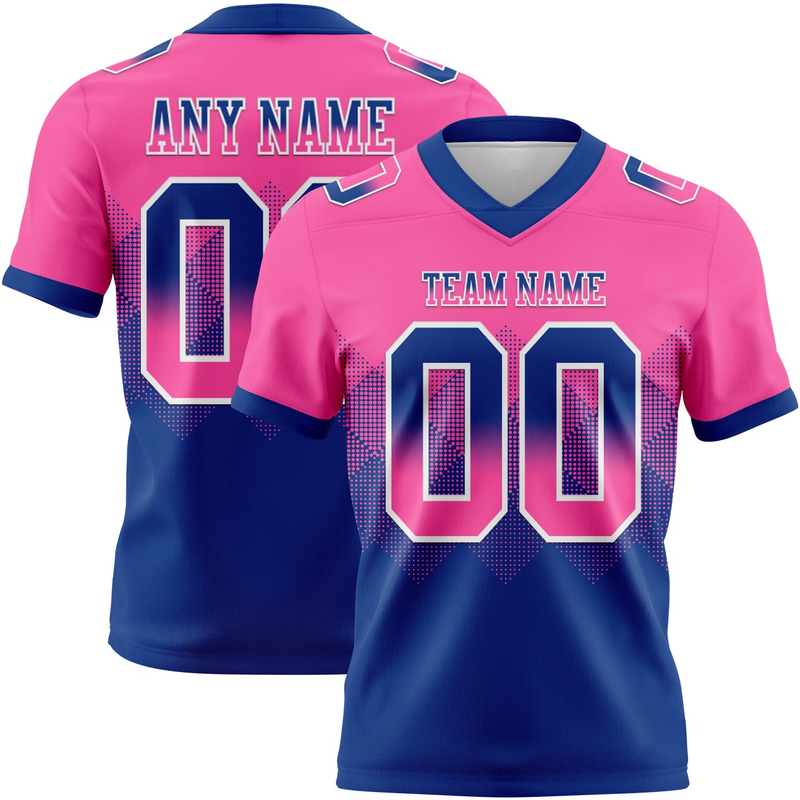 Custom Pink Royal-White Mesh Authentic Gradient Square Shape Flag Football Jersey
