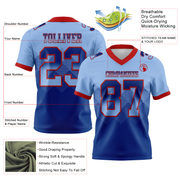 Custom Light Blue Royal-Red Mesh Authentic Gradient Square Shape Flag Football Jersey