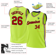 Custom Neon Green Red-Navy Authentic Throwback Basketball Jersey