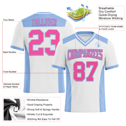 Custom White Pink-Light Blue Mesh Authentic Football Jersey