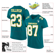 Custom Teal White-Gold Mesh Authentic Football Jersey