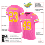 Custom Pink Gold-White Mesh Authentic Football Jersey