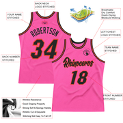 Custom Pink Black-Orange Authentic Throwback Basketball Jersey