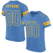 Custom Light Blue Gold Mesh Authentic Football Jersey