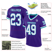 Custom Purple White-Teal Mesh Authentic Throwback Football Jersey