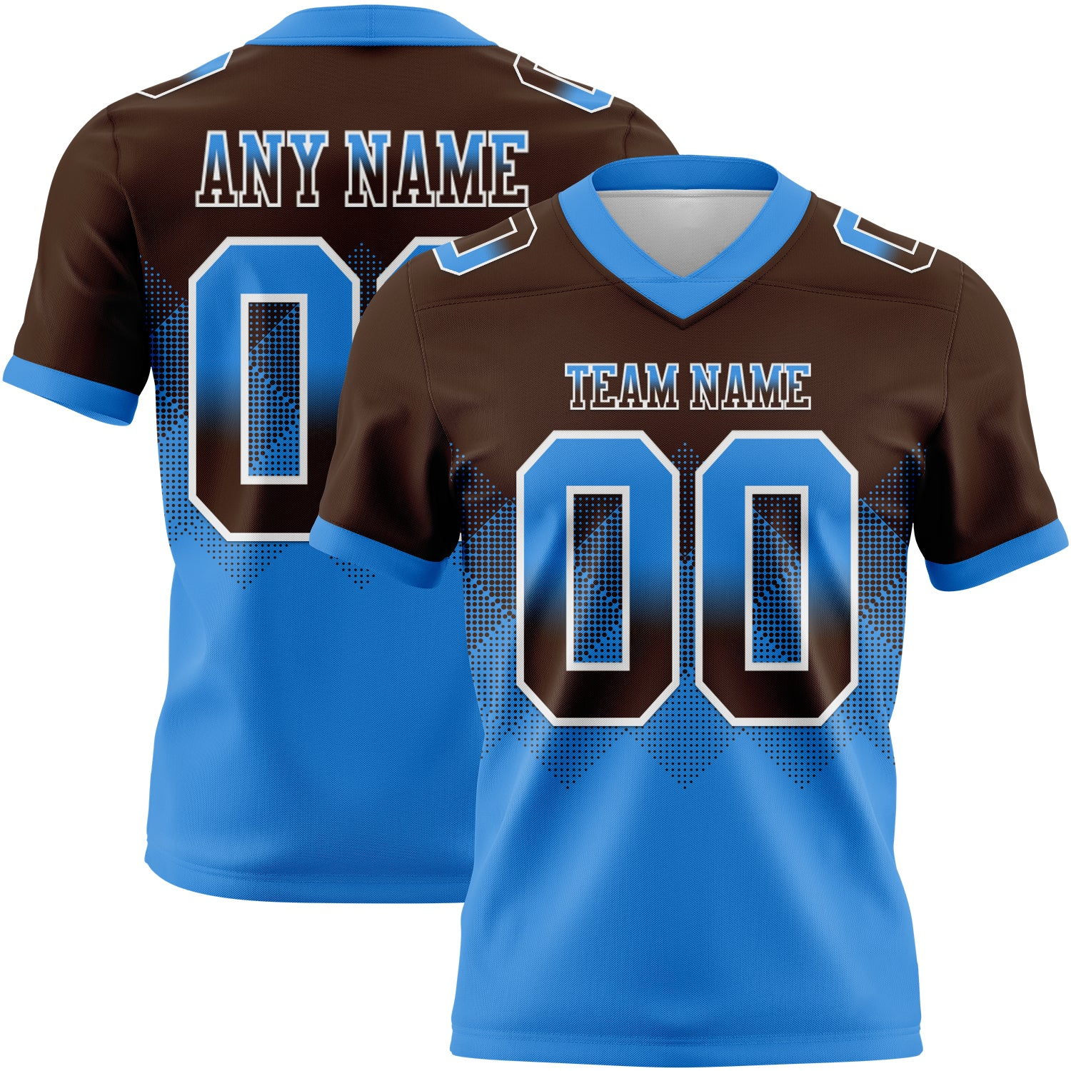 Custom Brown Powder Blue-White Mesh Authentic Gradient Square Shape Flag Football Jersey