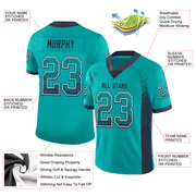 Custom Aqua Navy-White Mesh Drift Fashion Football Jersey